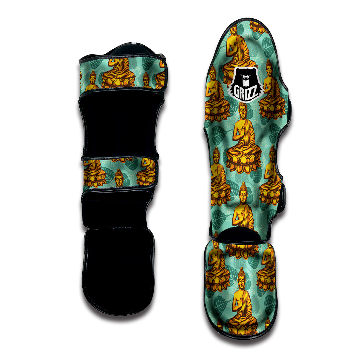 Buddha Sits On The Leaf Print Pattern Muay Thai Shin Guards-grizzshop