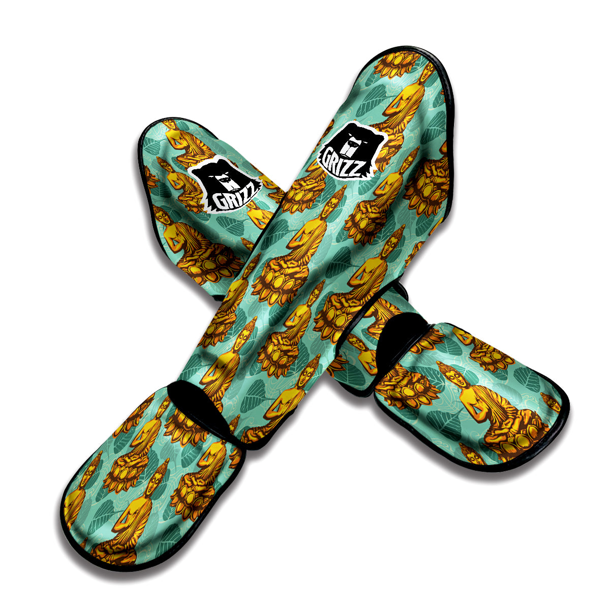 Buddha Sits On The Leaf Print Pattern Muay Thai Shin Guards-grizzshop