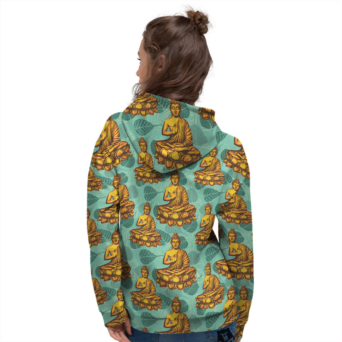 Buddha Sits On The Leaf Print Pattern Women's Hoodie-grizzshop