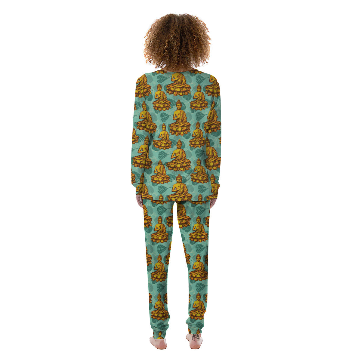 Buddha Sits On The Leaf Print Pattern Women's Pajamas-grizzshop