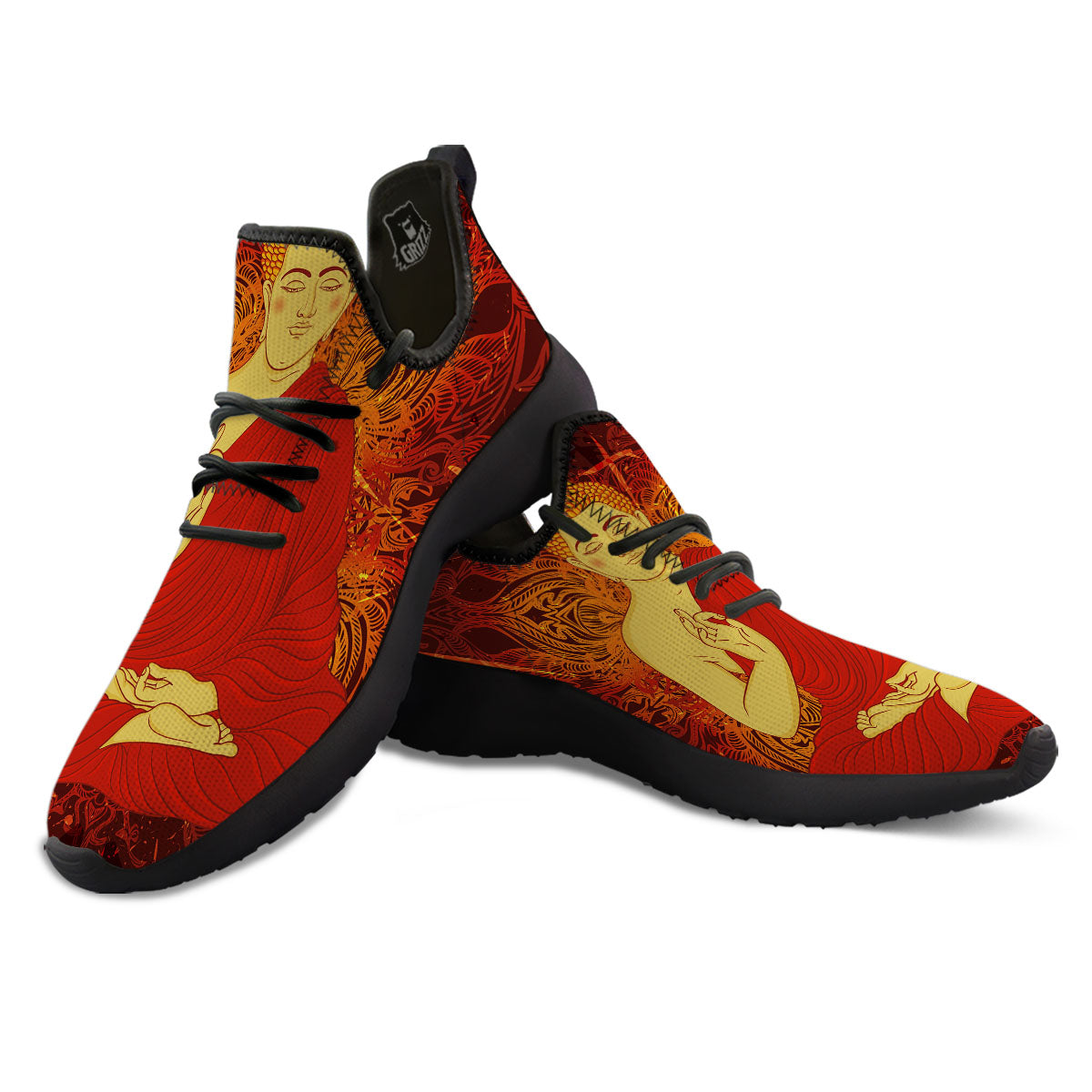Buddha Statue Vintage Print Black Athletic Shoes-grizzshop