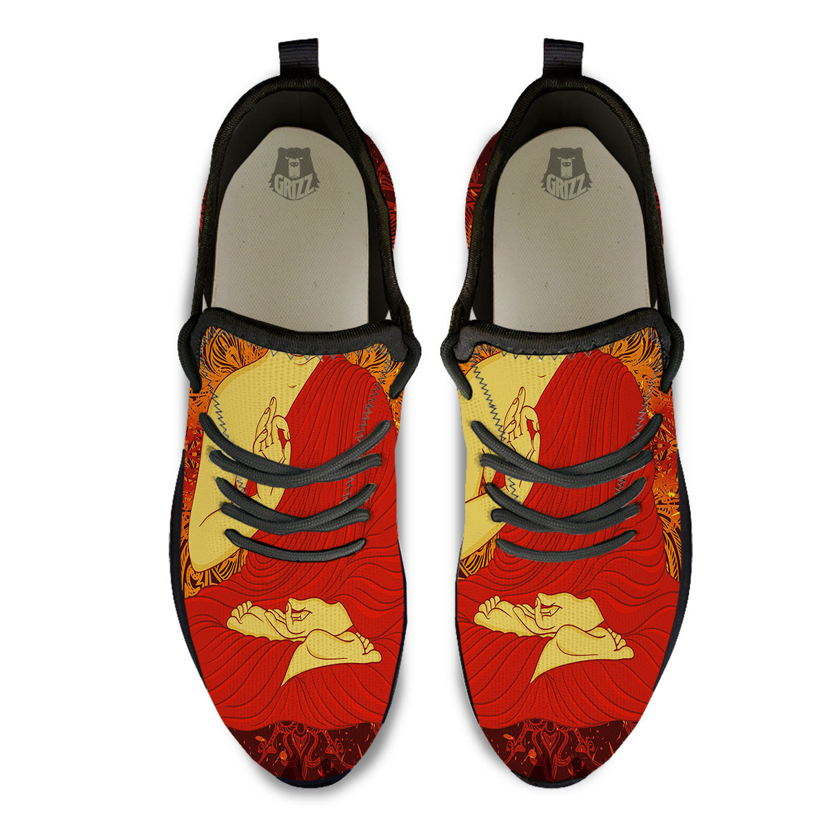Buddha Statue Vintage Print Black Athletic Shoes-grizzshop