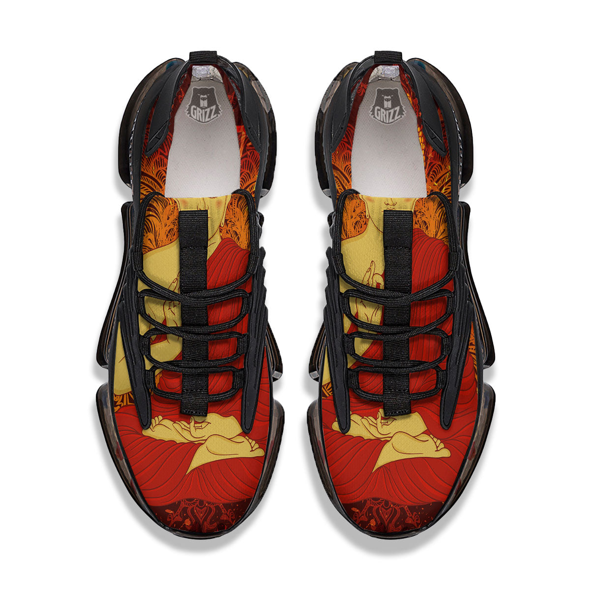 Buddha Statue Vintage Print Black Gym Shoes-grizzshop