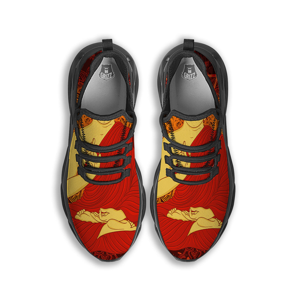 Buddha Statue Vintage Print Black Running Shoes-grizzshop