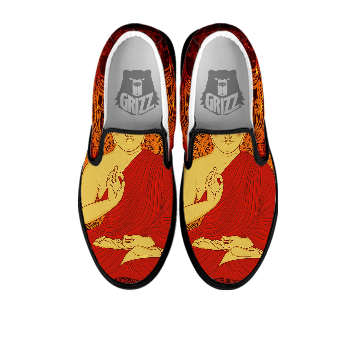 Buddha Statue Vintage Print Black Slip On Shoes-grizzshop