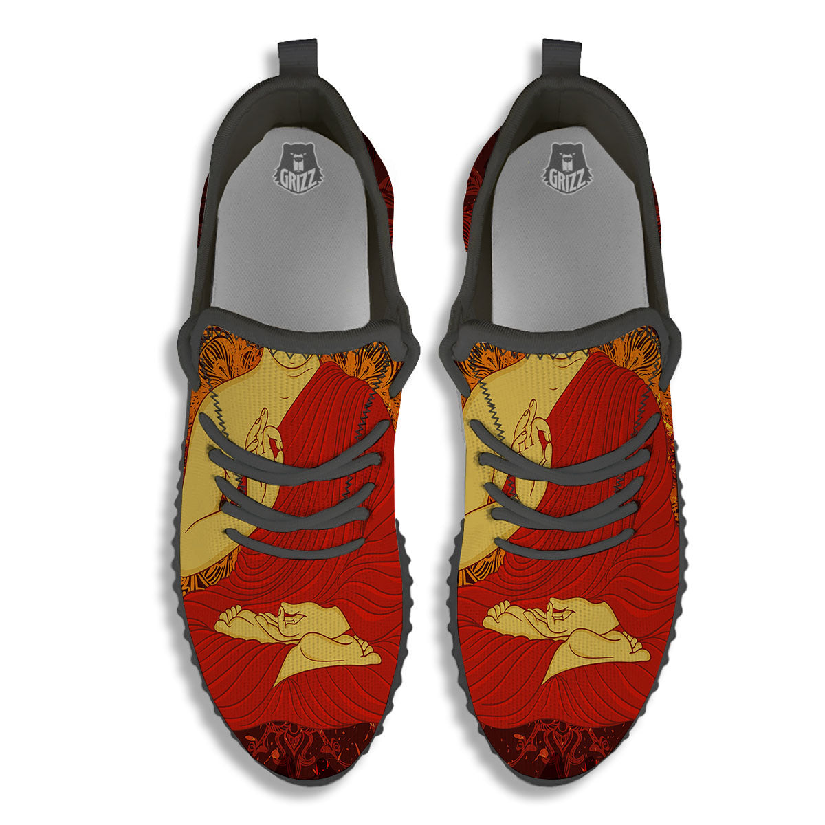 Buddha Statue Vintage Print Black Walking Shoes-grizzshop