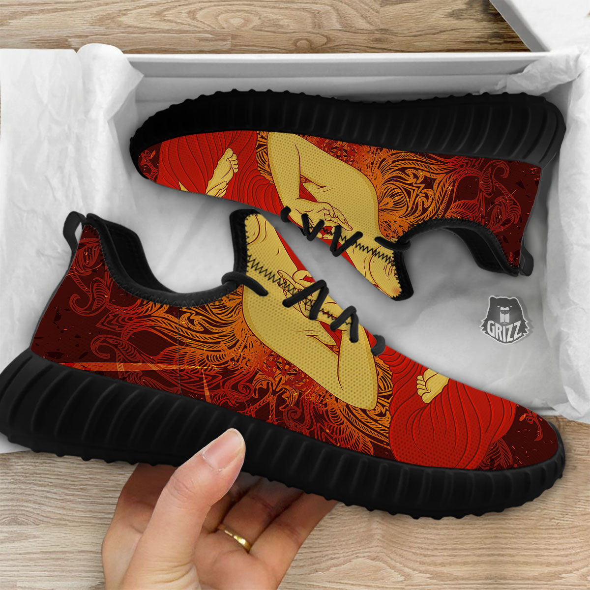 Buddha Statue Vintage Print Black Walking Shoes-grizzshop