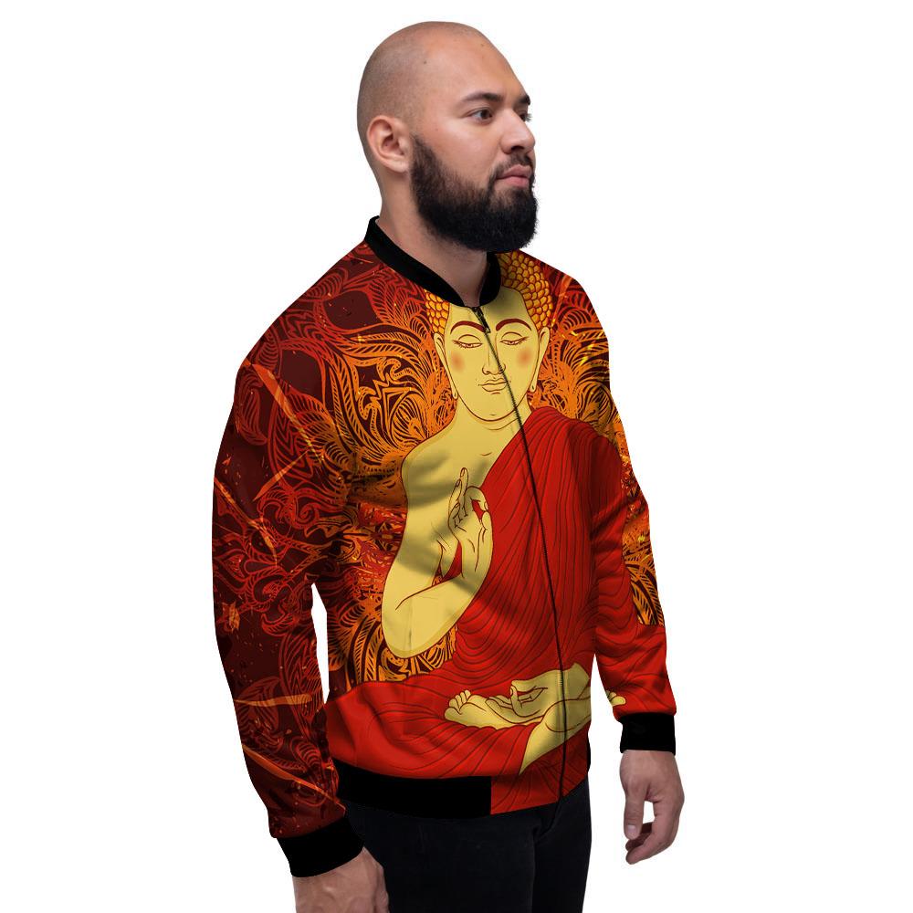 Buddha Statue Vintage Print Men's Bomber Jacket-grizzshop