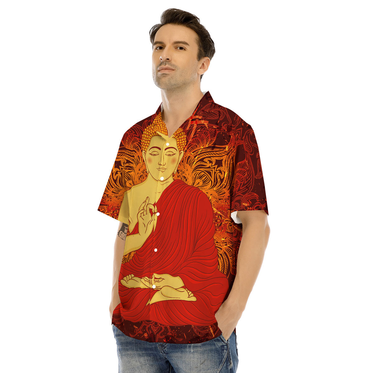 Buddha Statue Vintage Print Men's Hawaiian Shirt-grizzshop