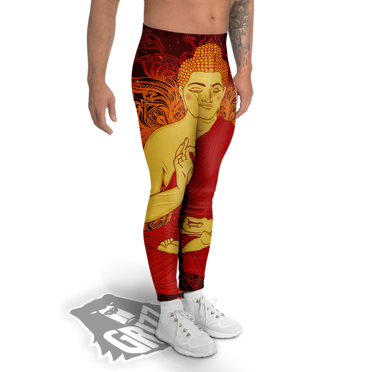 Buddha Statue Vintage Print Men's Leggings-grizzshop