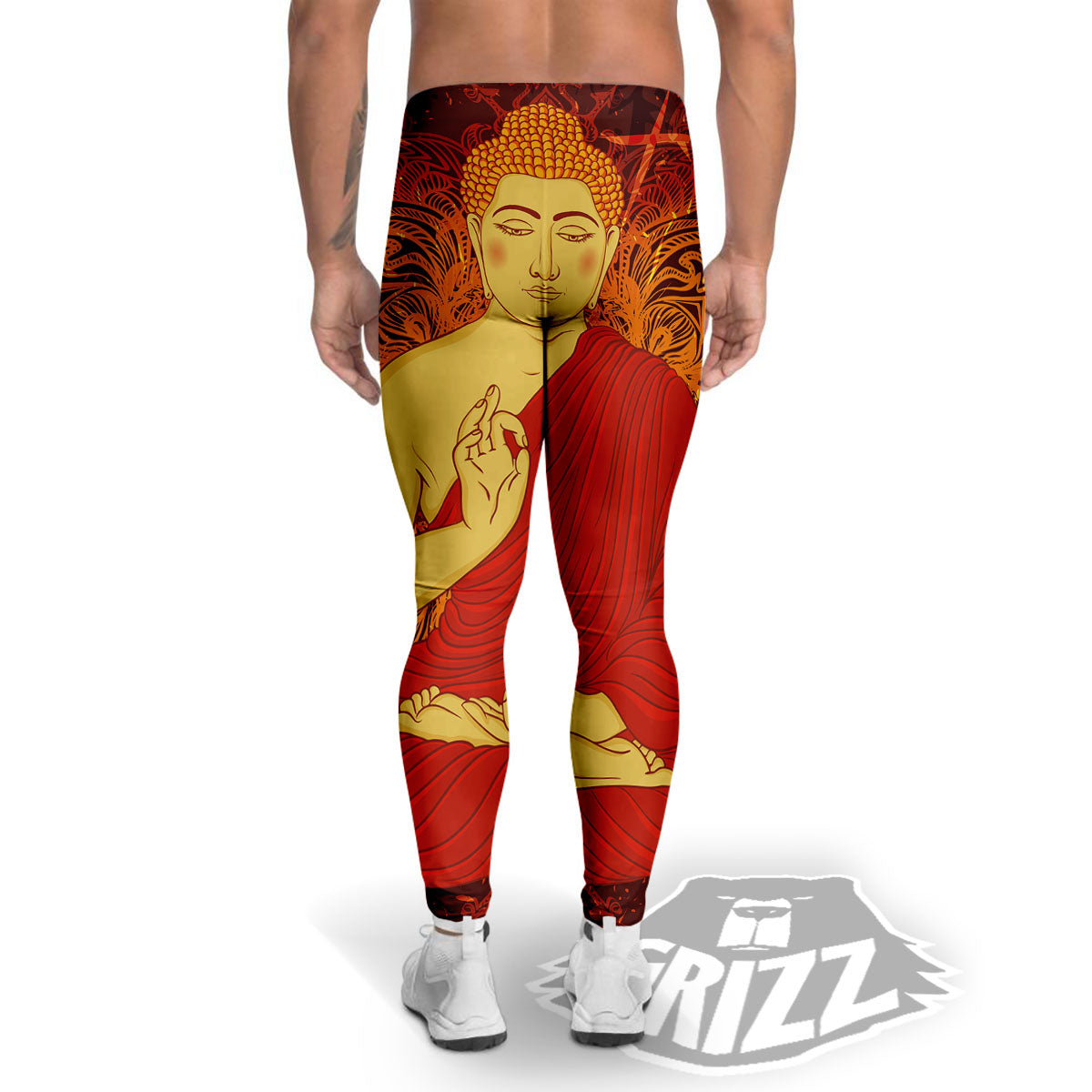Buddha Statue Vintage Print Men's Leggings-grizzshop