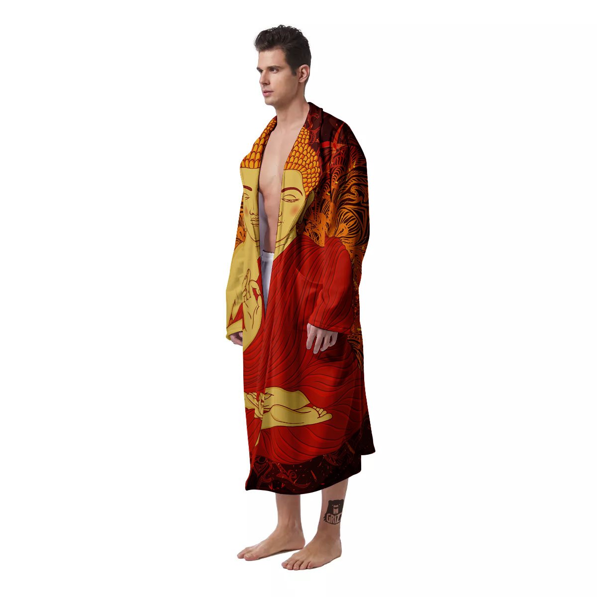 Buddha Statue Vintage Print Men's Robe-grizzshop