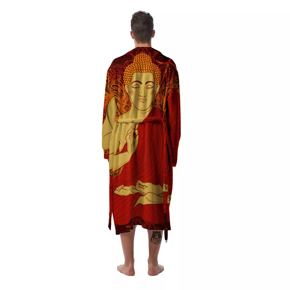 Buddha Statue Vintage Print Men's Robe-grizzshop