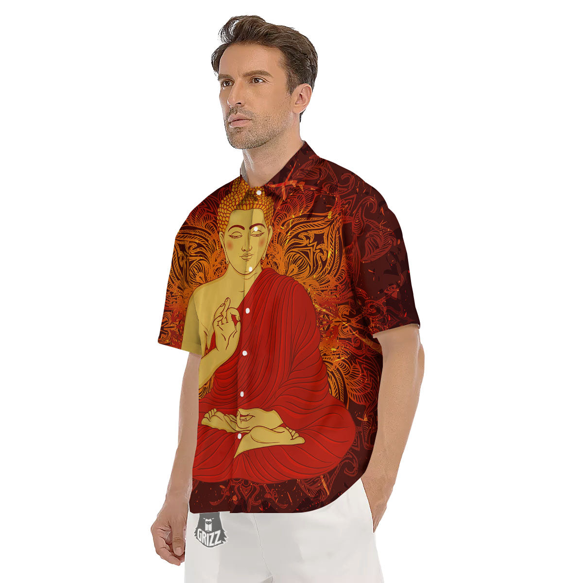 Buddha Statue Vintage Print Men's Short Sleeve Shirts-grizzshop