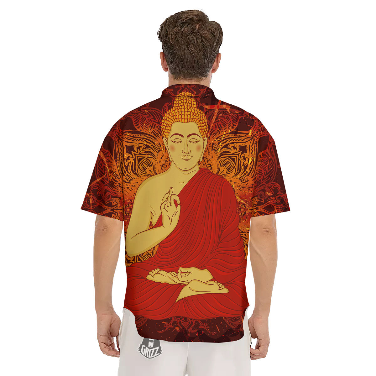 Buddha Statue Vintage Print Men's Short Sleeve Shirts-grizzshop