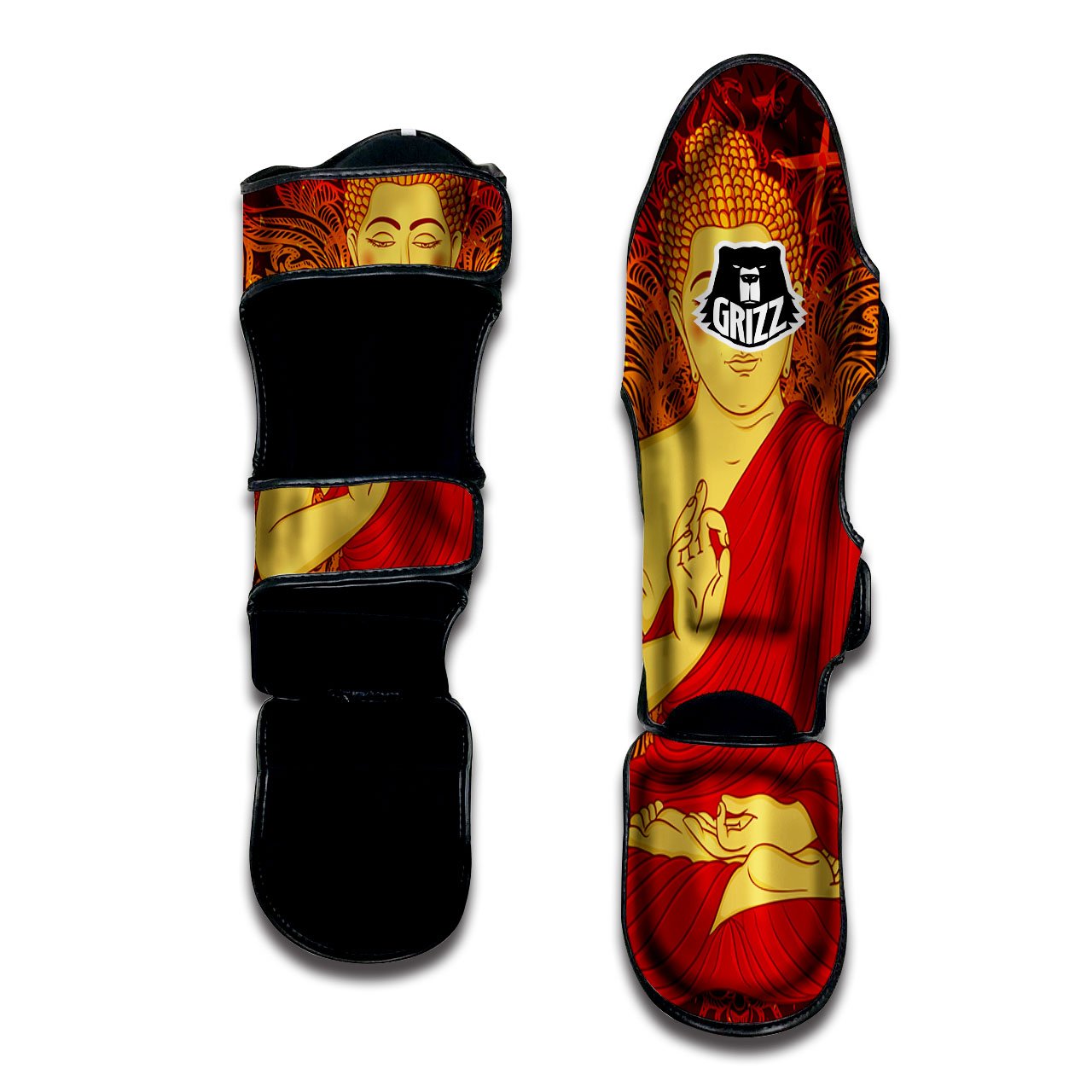 Buddha Statue Vintage Print Muay Thai Shin Guards-grizzshop