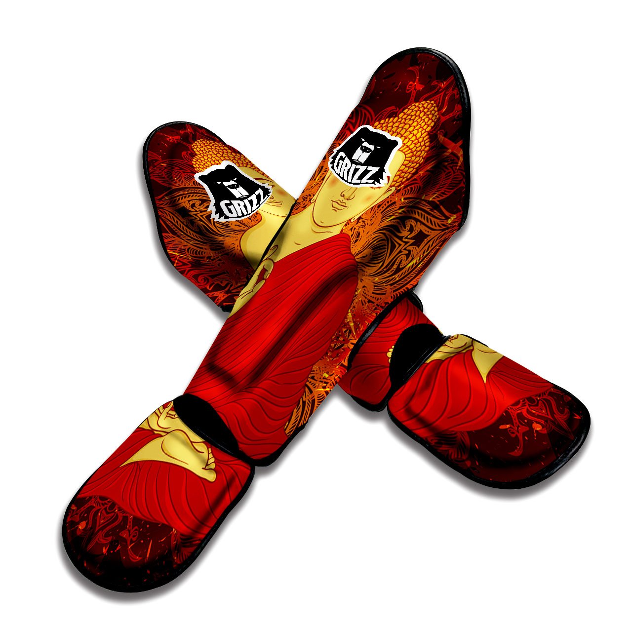 Buddha Statue Vintage Print Muay Thai Shin Guards-grizzshop