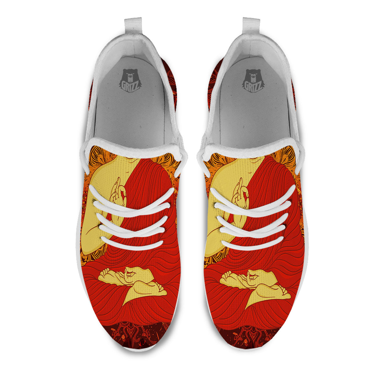 Buddha Statue Vintage Print White Athletic Shoes-grizzshop