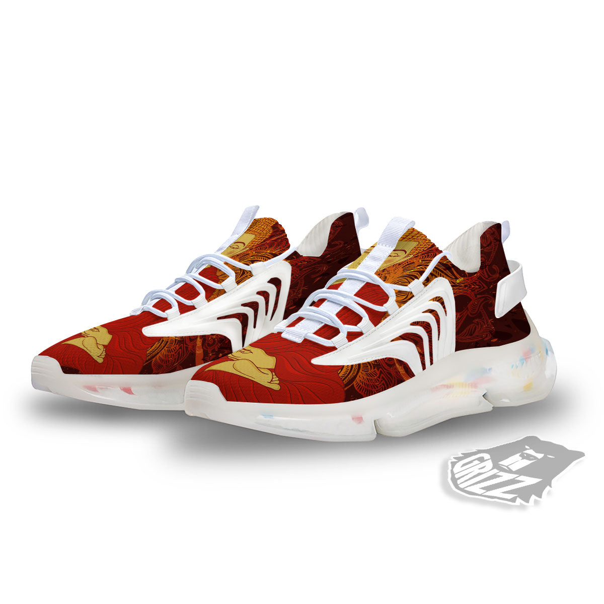 Buddha Statue Vintage Print White Gym Shoes-grizzshop