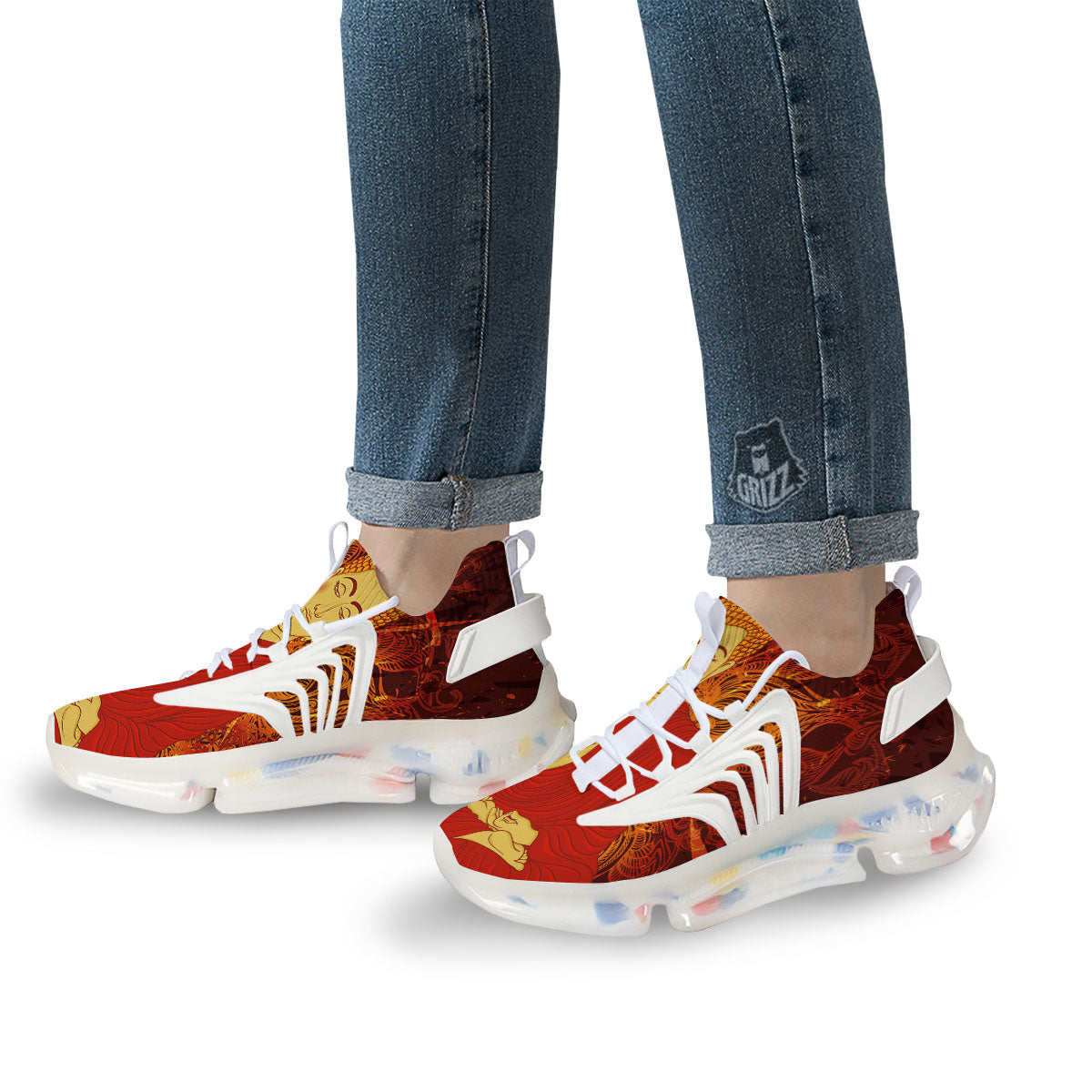 Buddha Statue Vintage Print White Gym Shoes-grizzshop