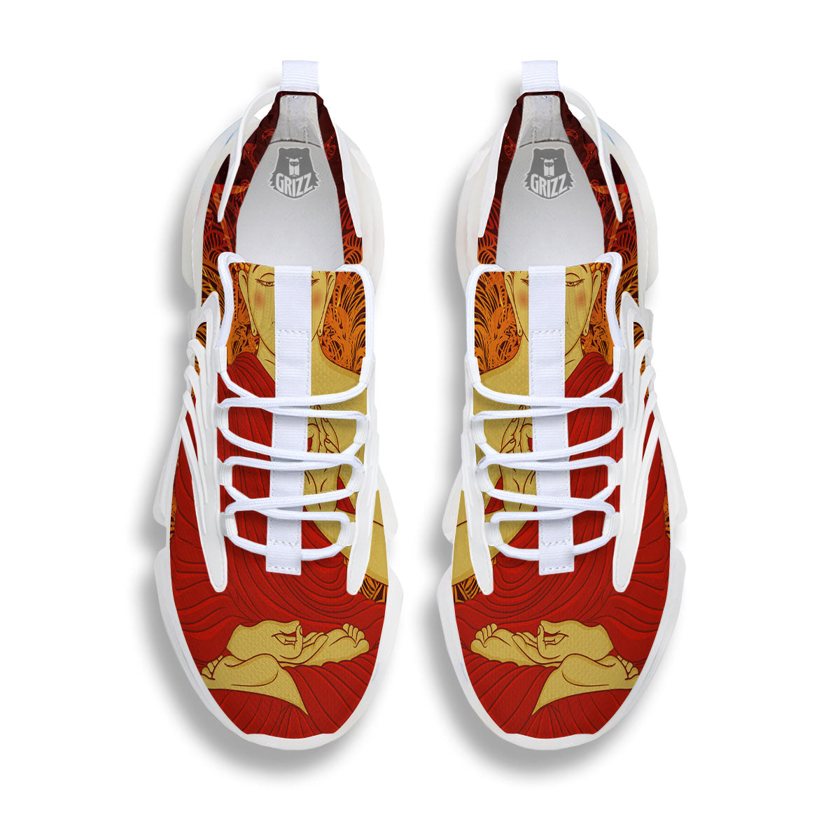 Buddha Statue Vintage Print White Gym Shoes-grizzshop