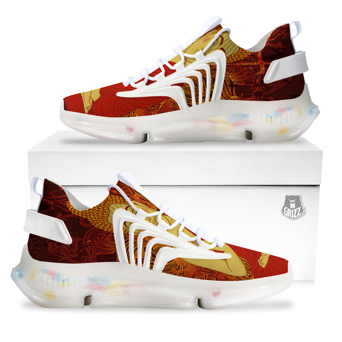 Buddha Statue Vintage Print White Gym Shoes-grizzshop