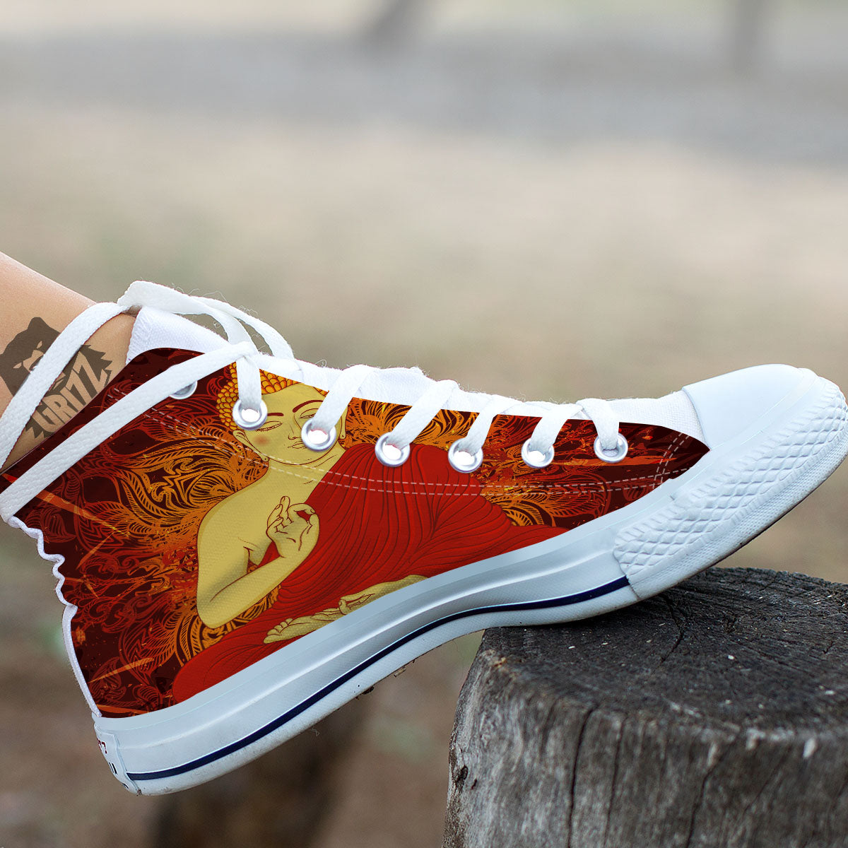 Buddha Statue Vintage Print White High Top Shoes-grizzshop