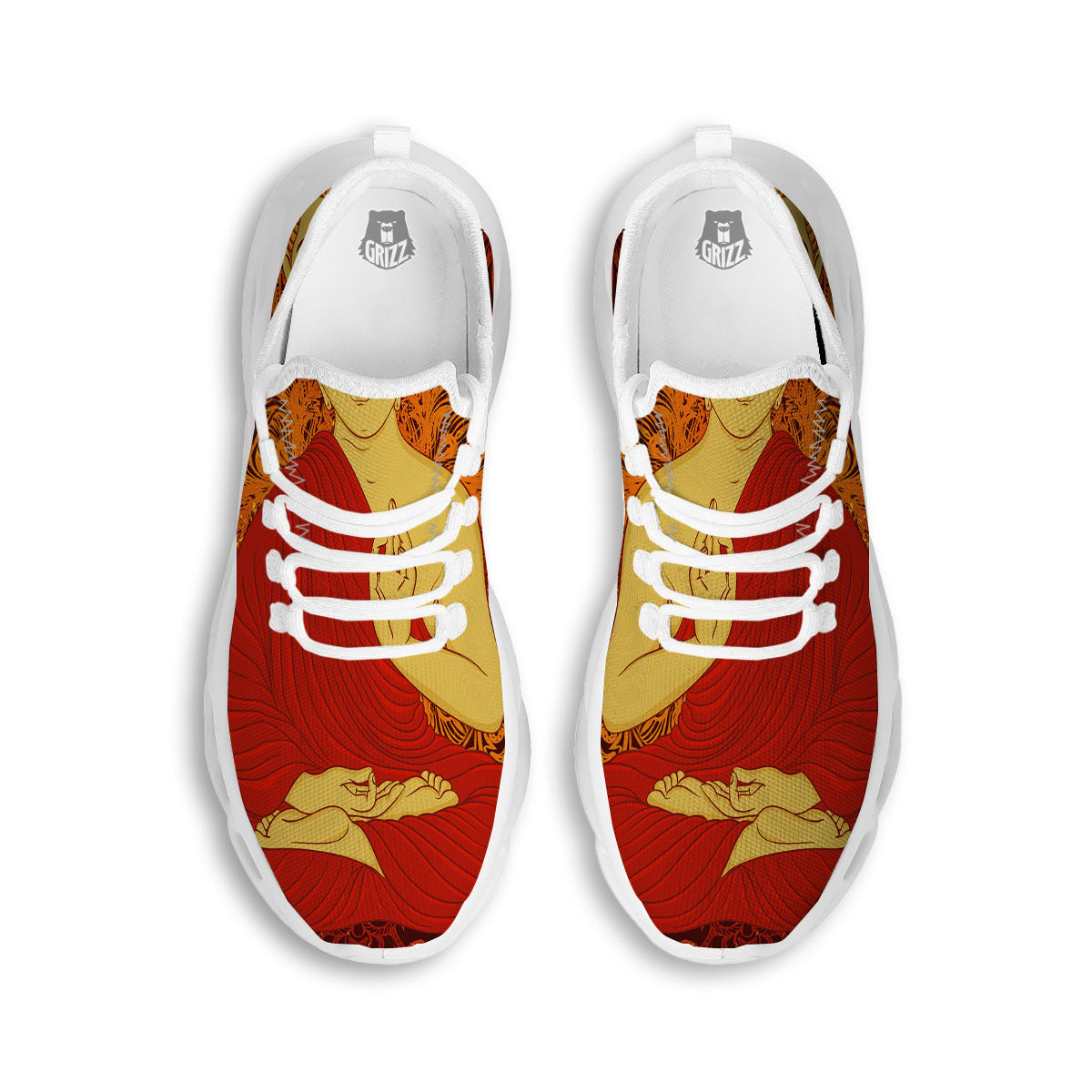 Buddha Statue Vintage Print White Running Shoes-grizzshop