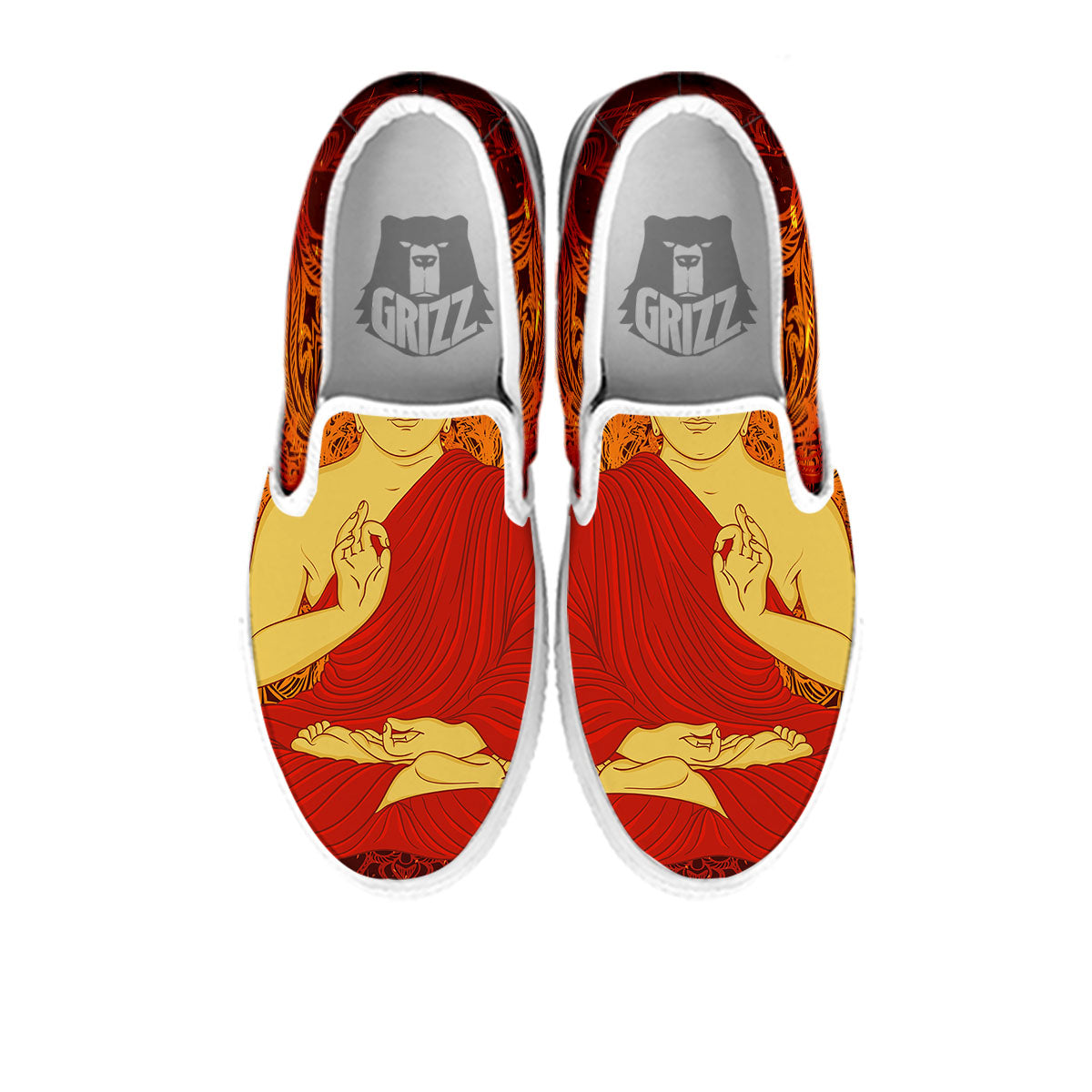 Buddha Statue Vintage Print White Slip On Shoes-grizzshop