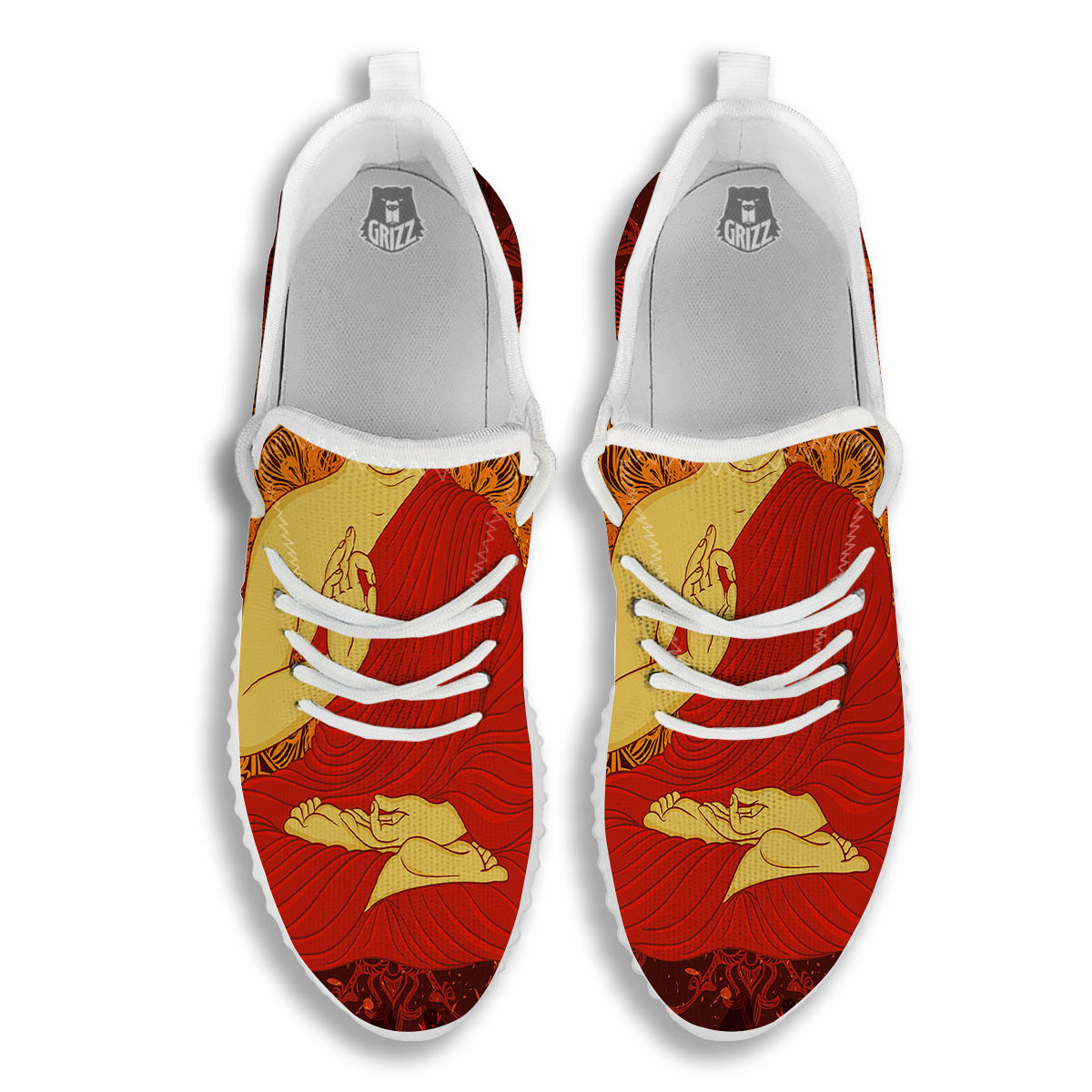 Buddha Statue Vintage Print White Walking Shoes-grizzshop