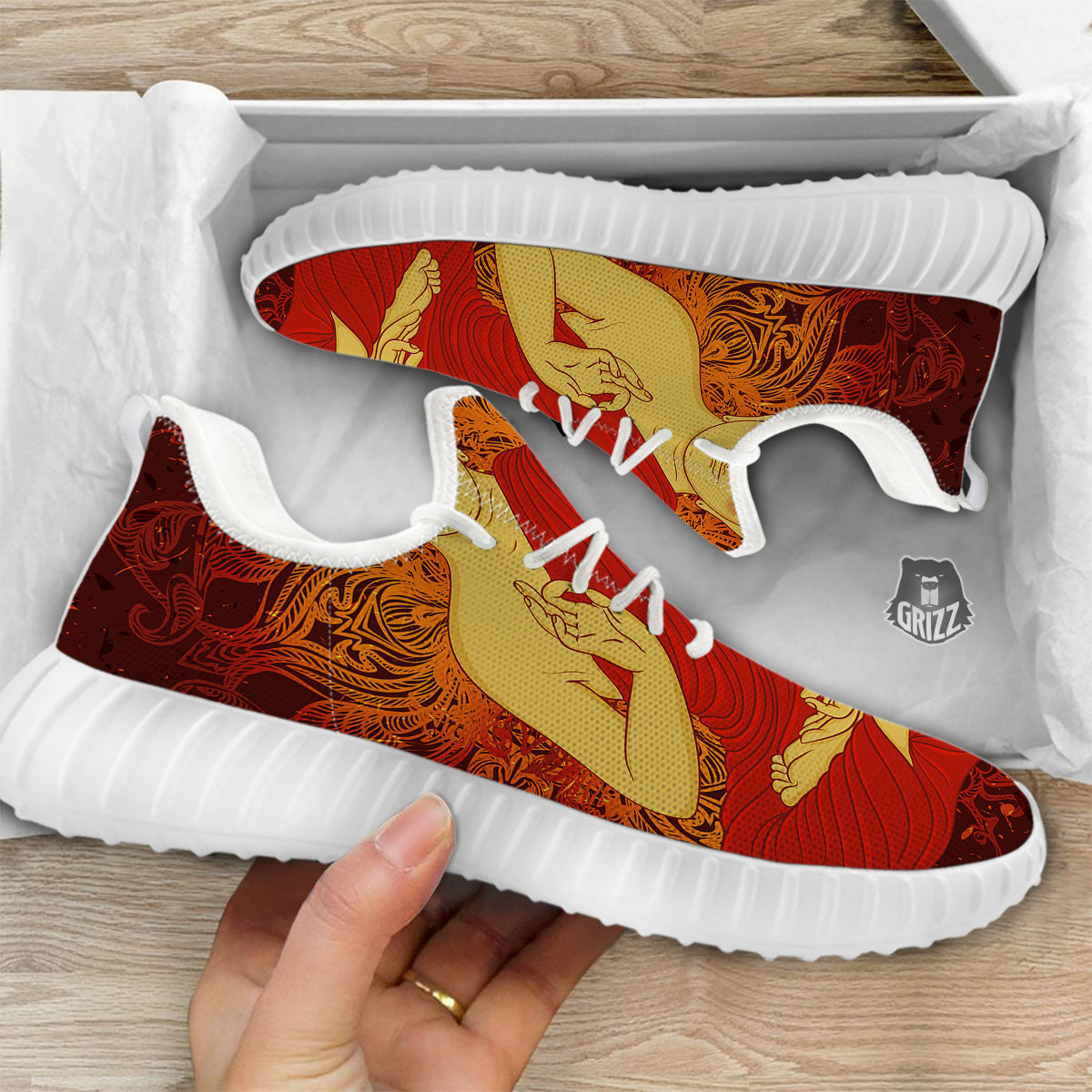 Buddha Statue Vintage Print White Walking Shoes-grizzshop