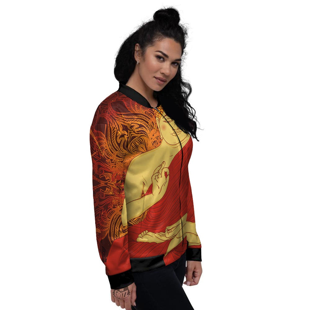 Buddha Statue Vintage Print Women's Bomber Jacket-grizzshop