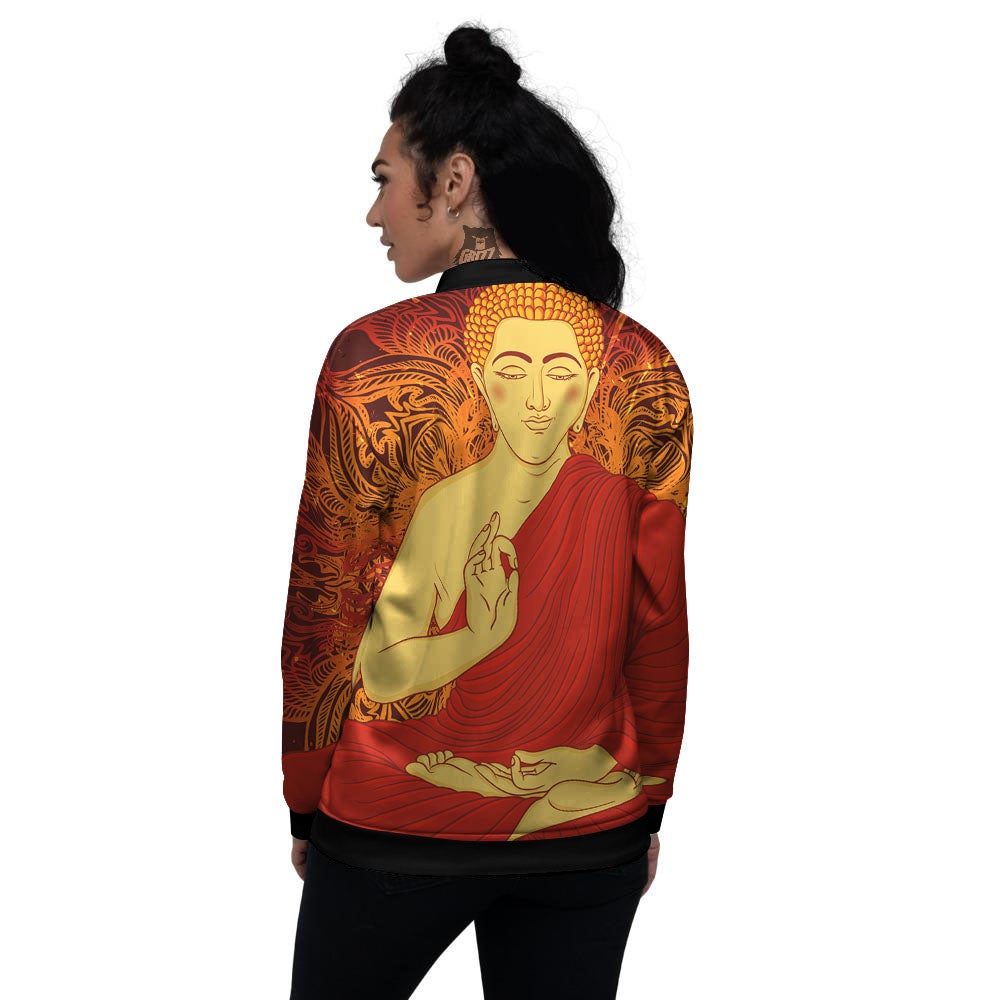 Buddha Statue Vintage Print Women's Bomber Jacket-grizzshop