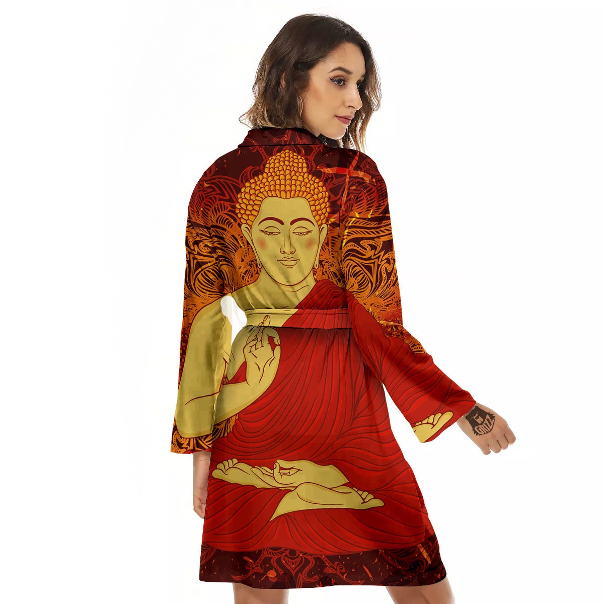 Buddha Statue Vintage Print Women's Robe-grizzshop