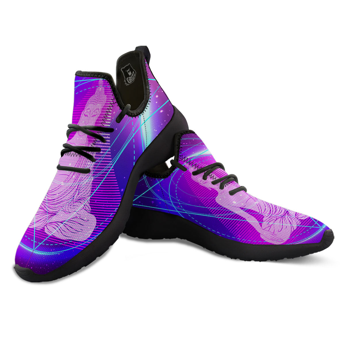 Buddha Teal And Purple Print Black Athletic Shoes-grizzshop