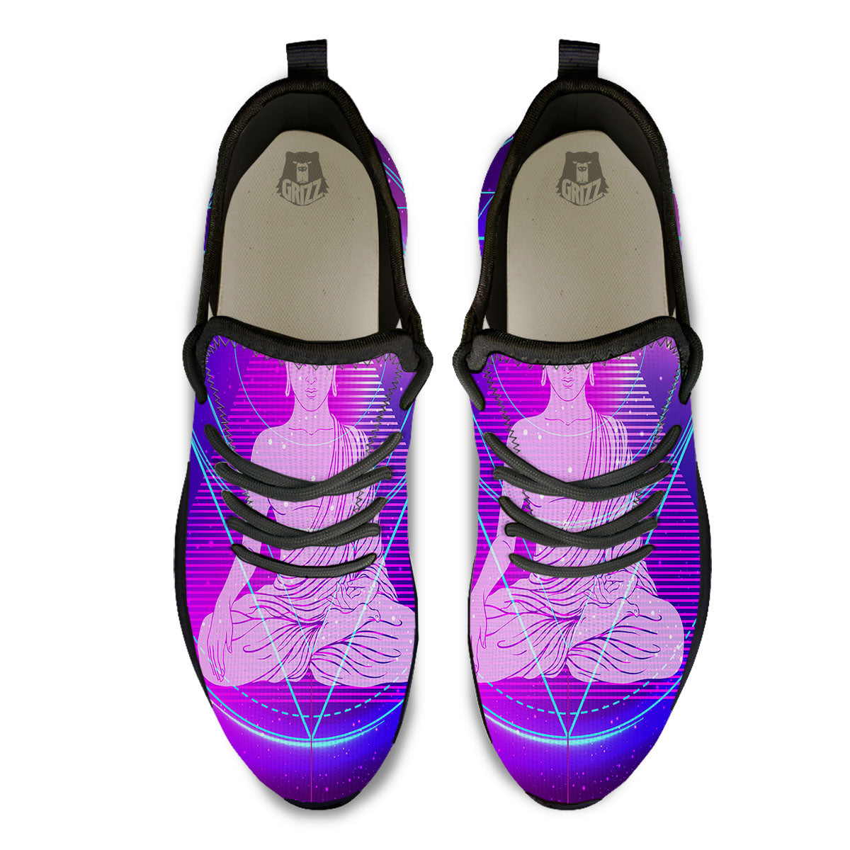 Buddha Teal And Purple Print Black Athletic Shoes-grizzshop