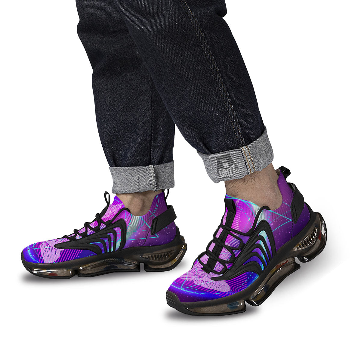 Buddha Teal And Purple Print Black Gym Shoes-grizzshop