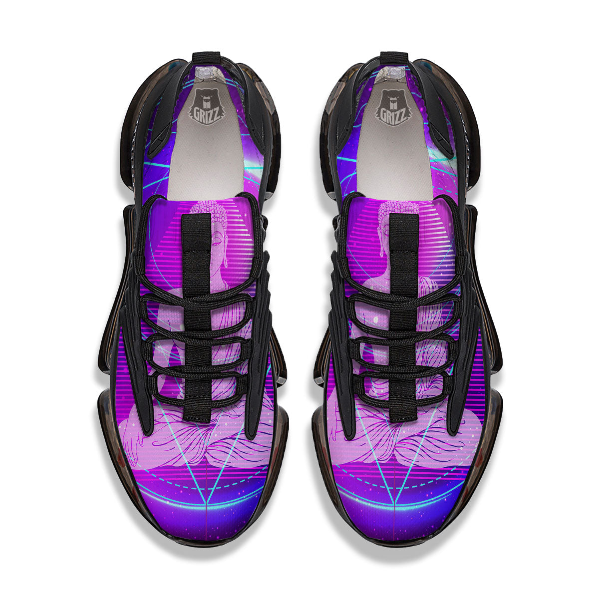 Buddha Teal And Purple Print Black Gym Shoes-grizzshop