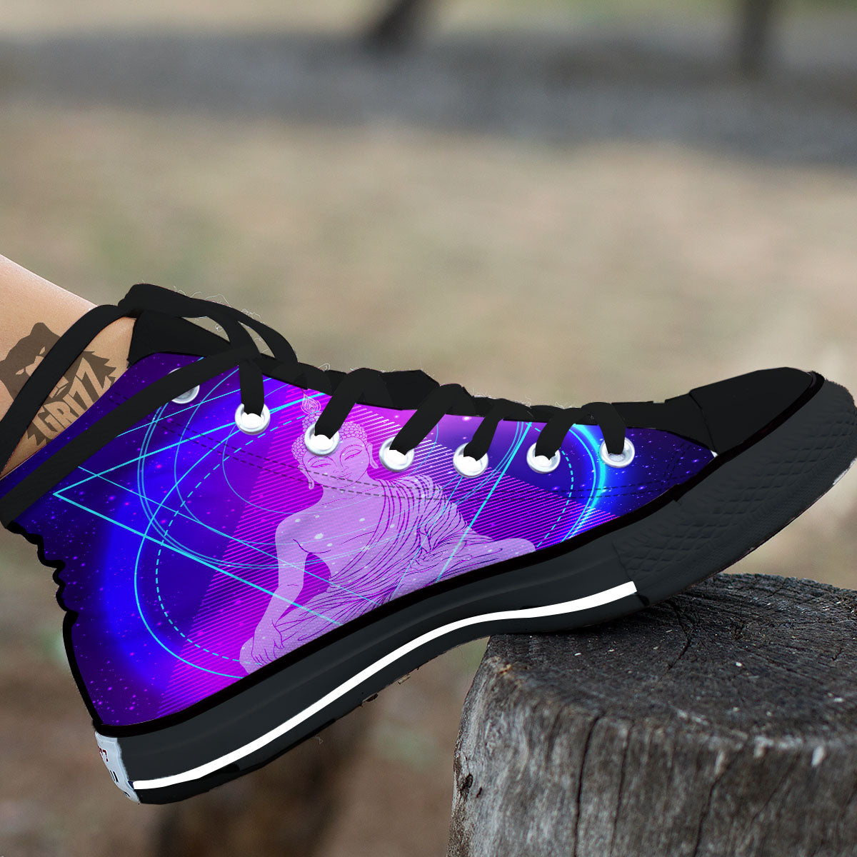 Buddha Teal And Purple Print Black High Top Shoes-grizzshop
