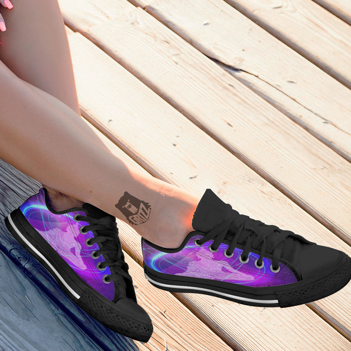 Buddha Teal And Purple Print Black Low Top Shoes-grizzshop