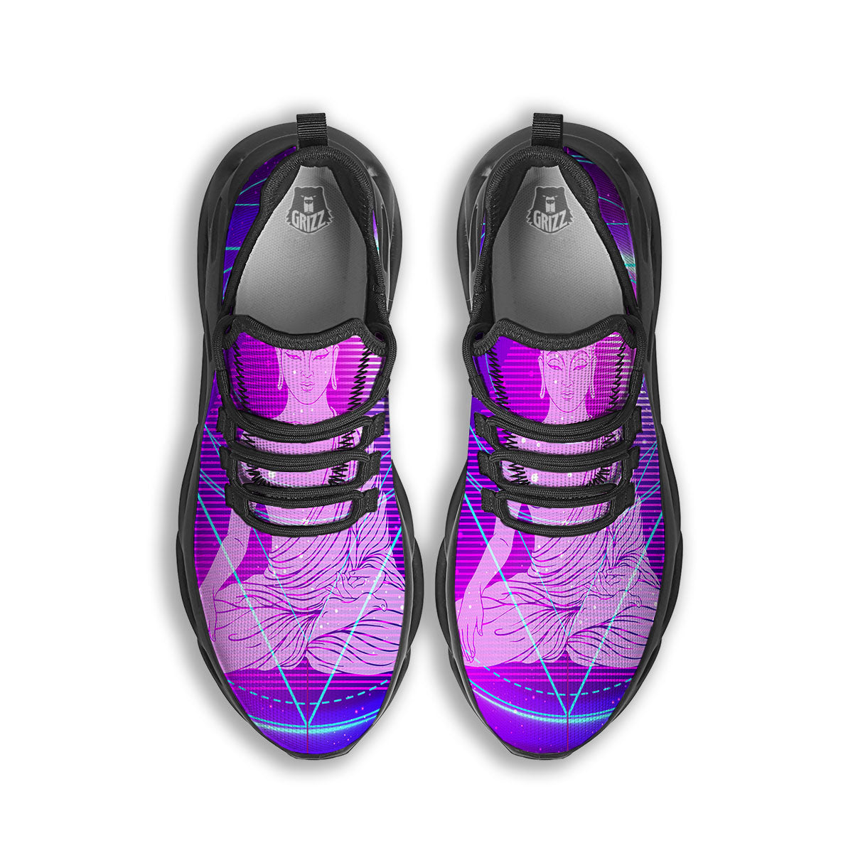 Buddha Teal And Purple Print Black Running Shoes-grizzshop