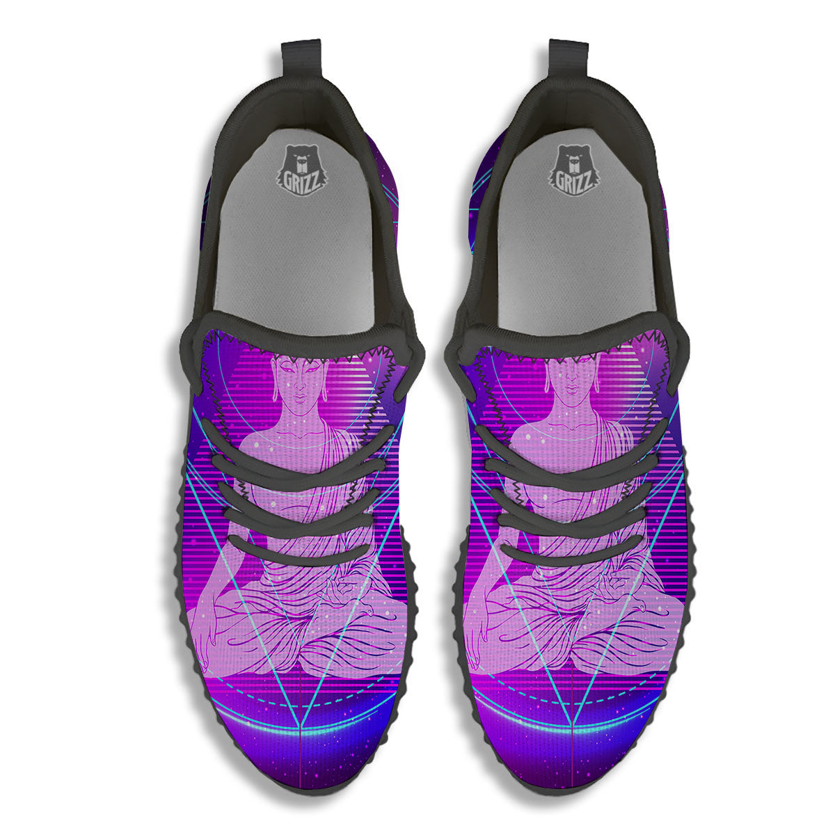 Buddha Teal And Purple Print Black Walking Shoes-grizzshop