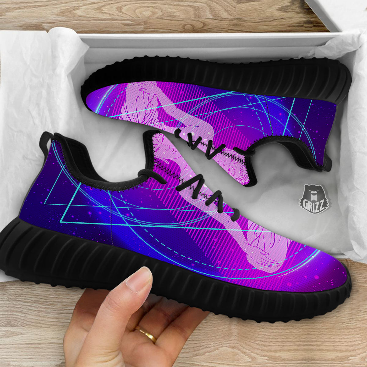 Buddha Teal And Purple Print Black Walking Shoes-grizzshop