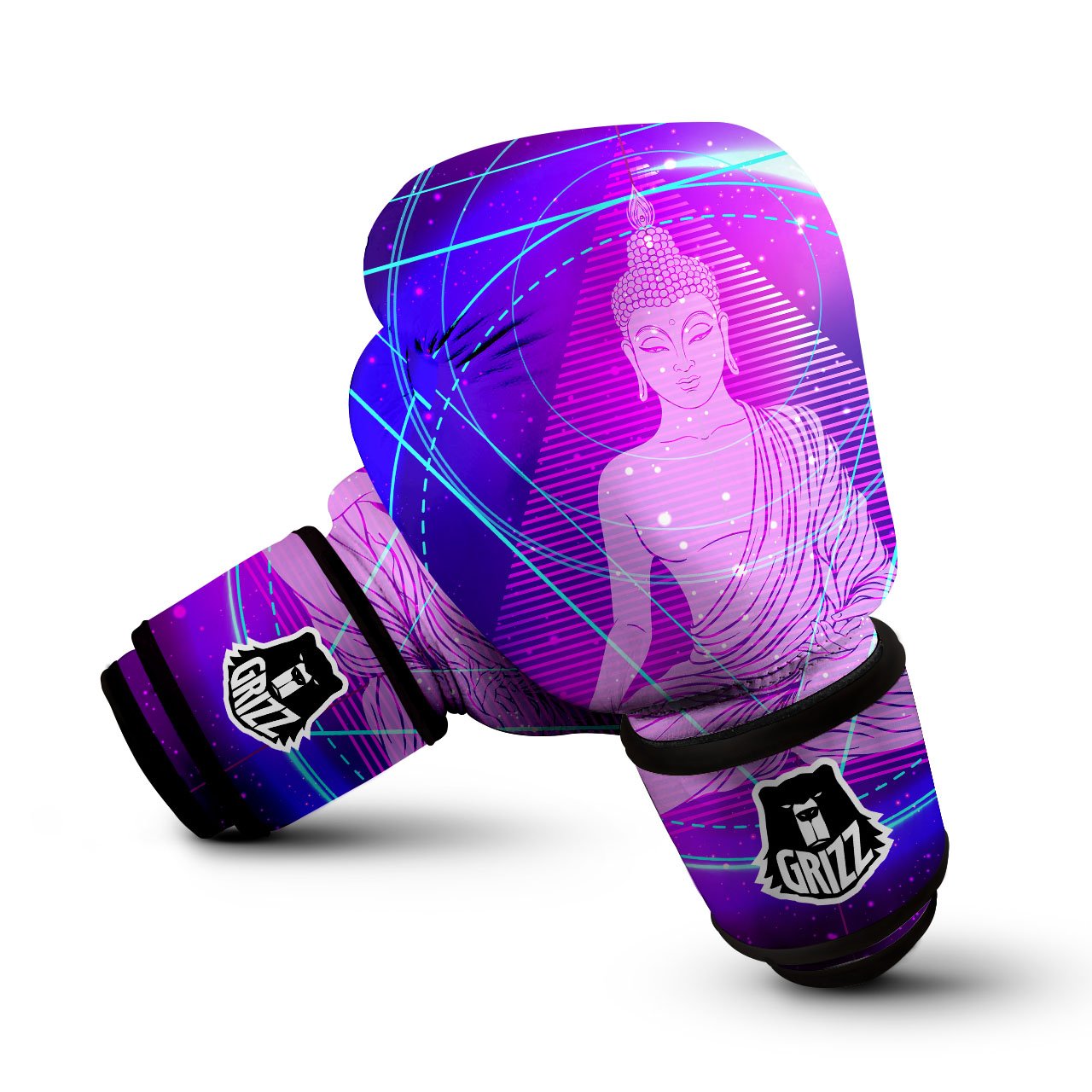 Buddha Teal And Purple Print Boxing Gloves-grizzshop