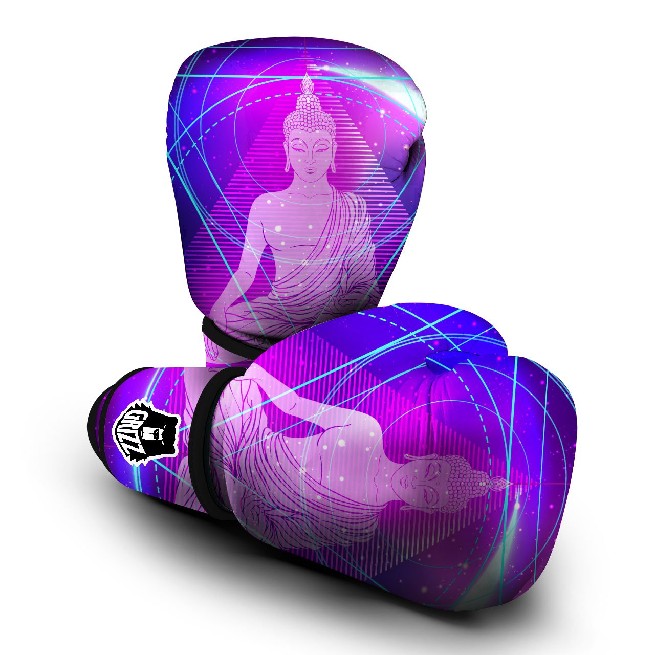 Buddha Teal And Purple Print Boxing Gloves-grizzshop