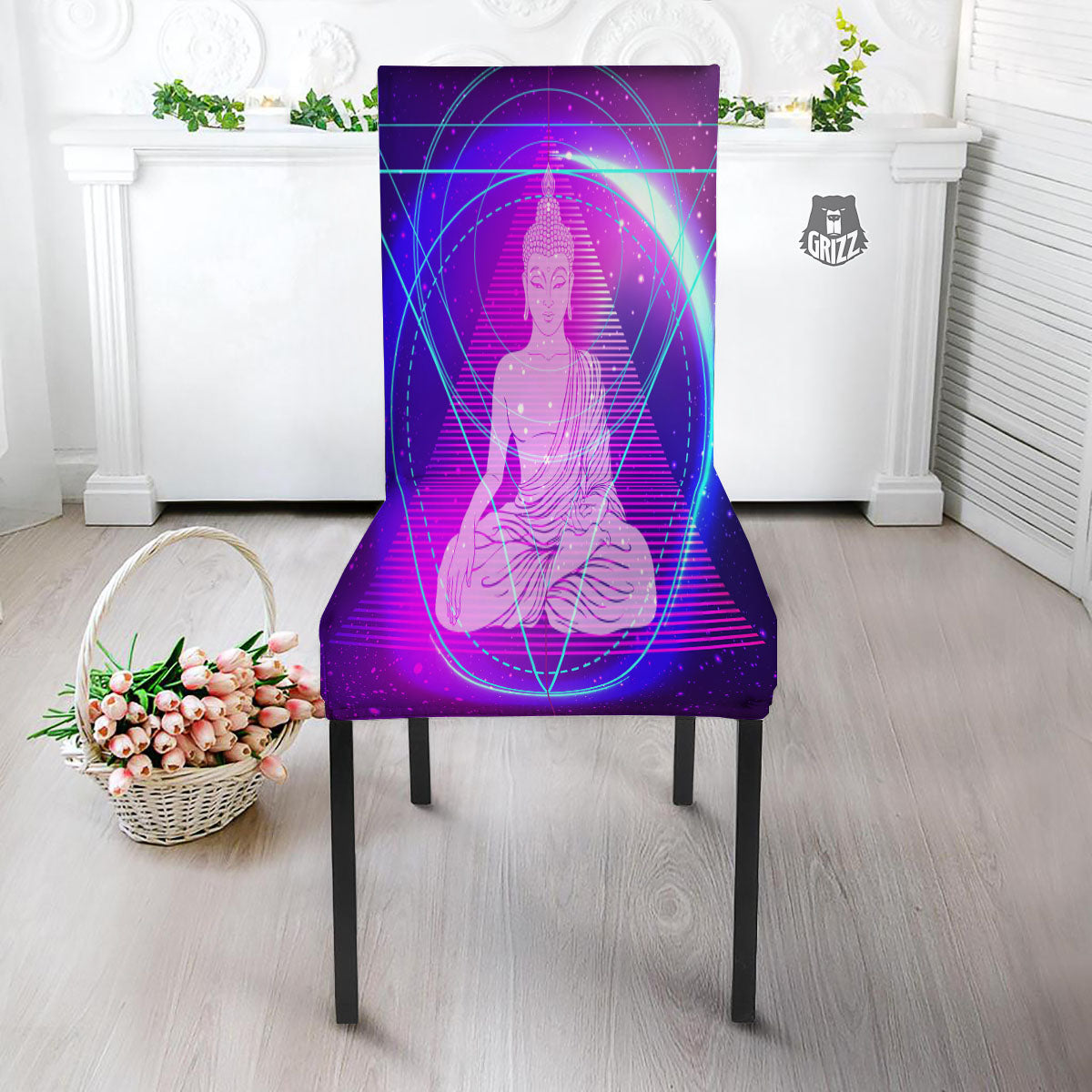 Buddha Teal And Purple Print Dining Chair Slipcover-grizzshop