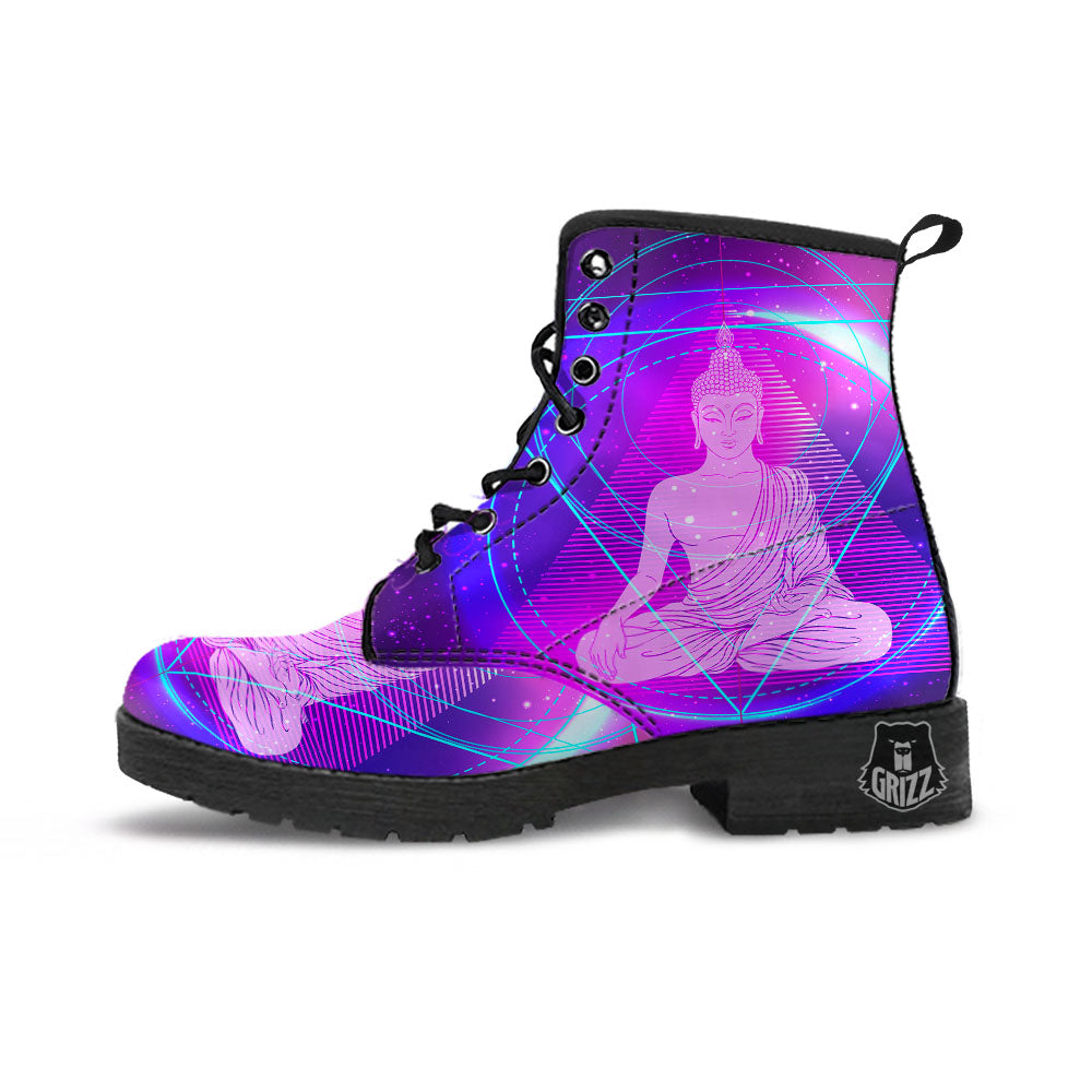 Buddha Teal And Purple Print Leather Boots-grizzshop