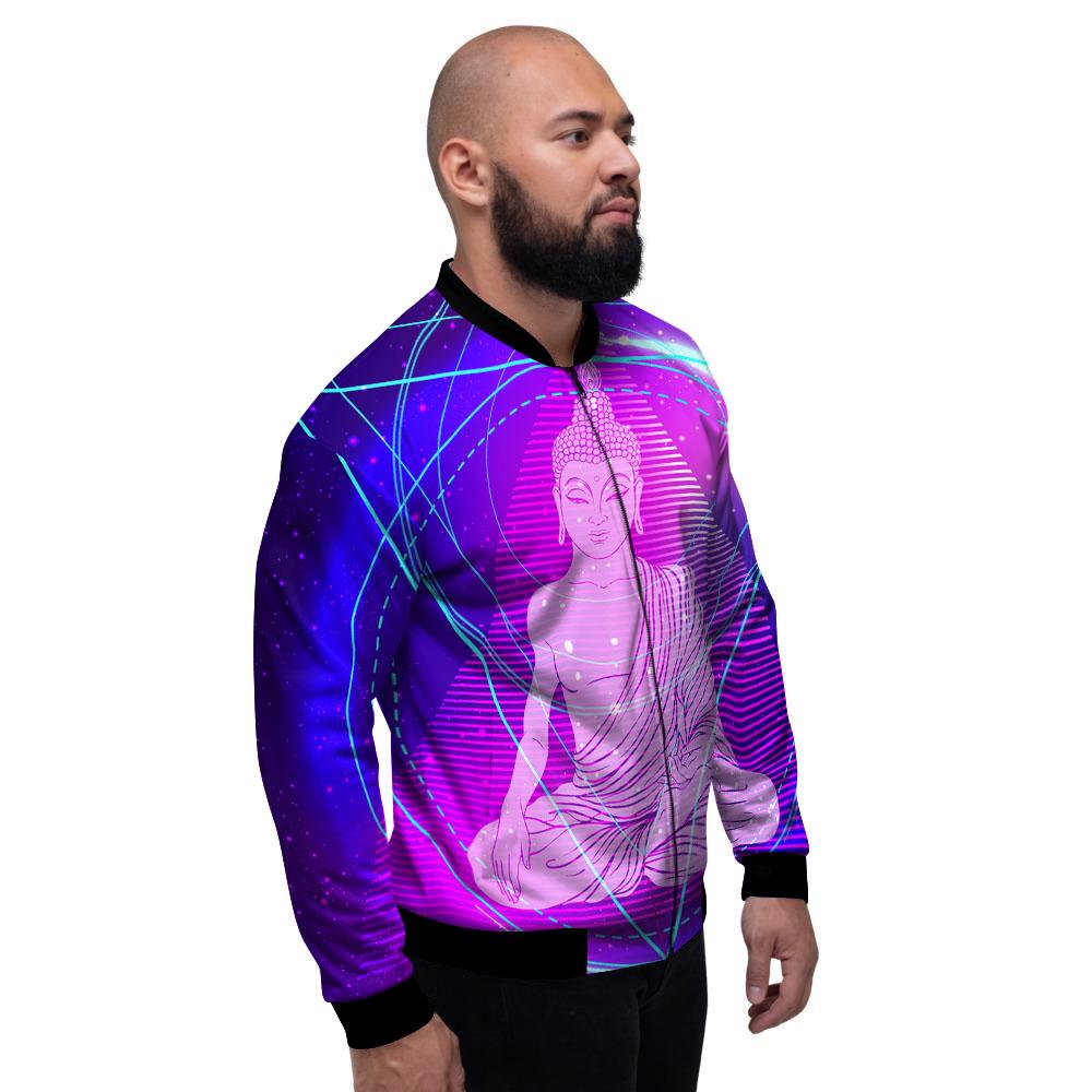 Buddha Teal And Purple Print Men's Bomber Jacket-grizzshop