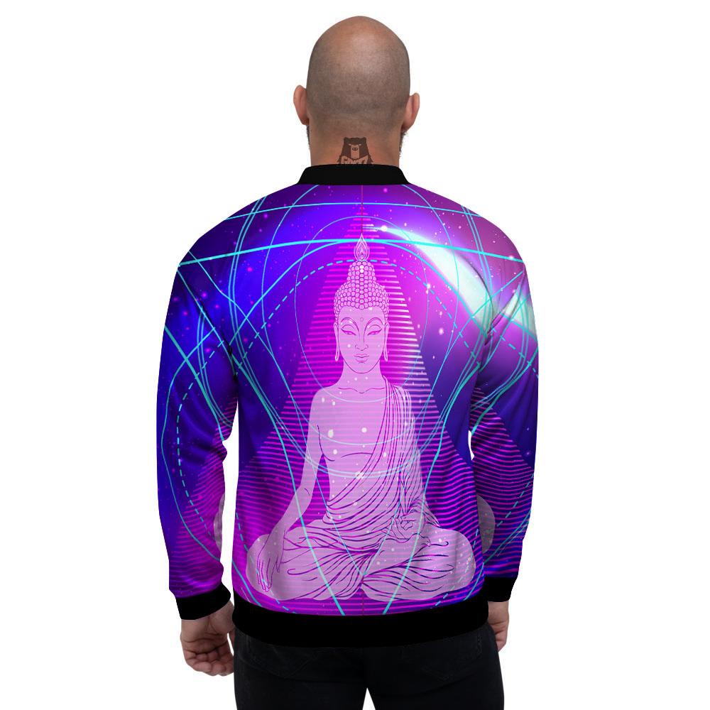 Buddha Teal And Purple Print Men's Bomber Jacket-grizzshop