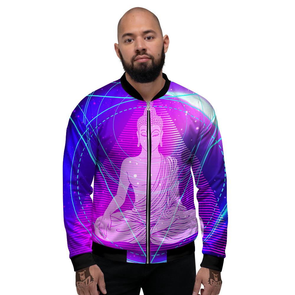 Buddha Teal And Purple Print Men's Bomber Jacket-grizzshop